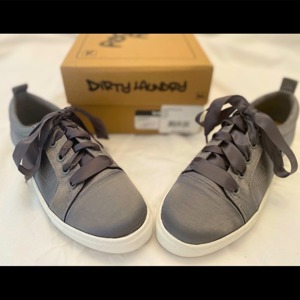 NWT Dirty Laundry Grey Satin Lace Up Sneakers with Satin Laces!